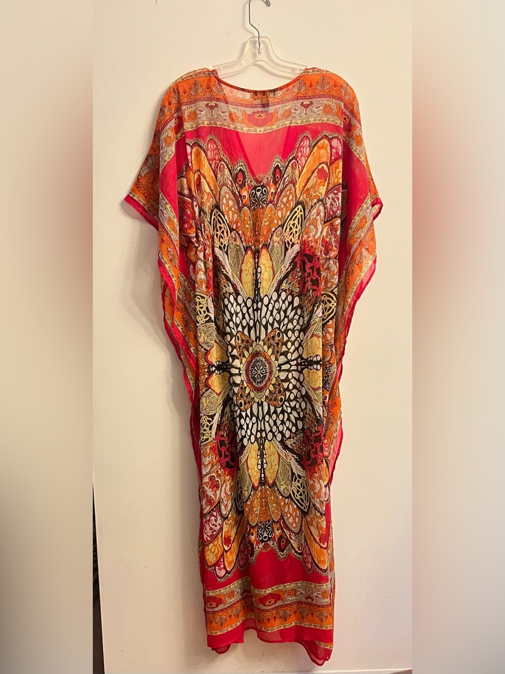Boho Vibrant Butterfly Floral Caftan Maxi Dress / Beach Cover-Up - Picture 3 of 5